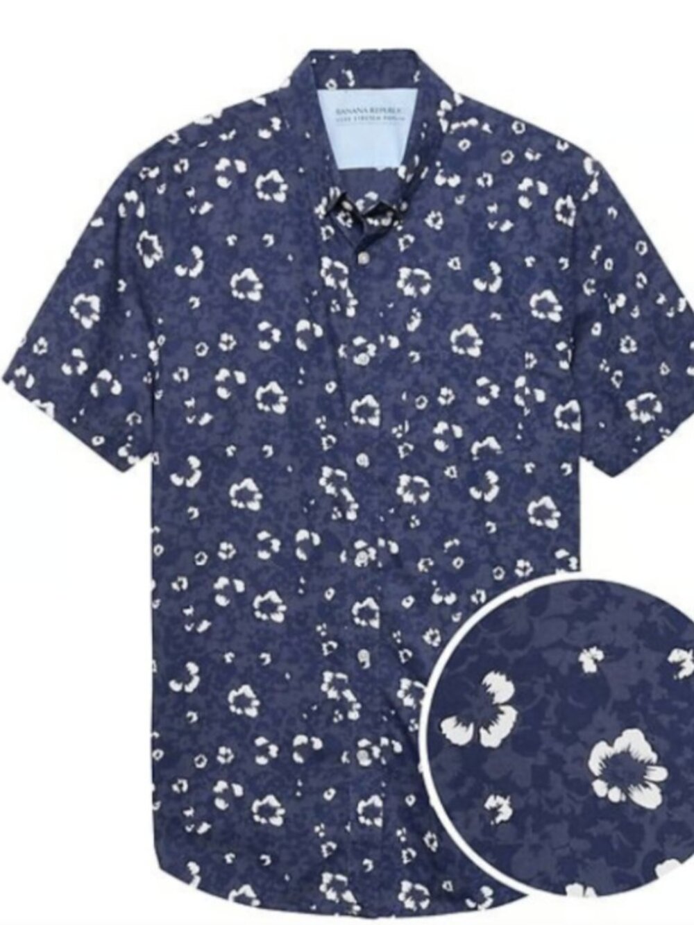Banana Republic Luxe Stretch Poplin Floral Shirt Navy Medium